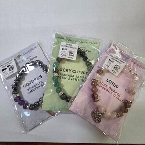 Bundle of Three 8mm Gemstone with‎ Charm Bracelets NWT